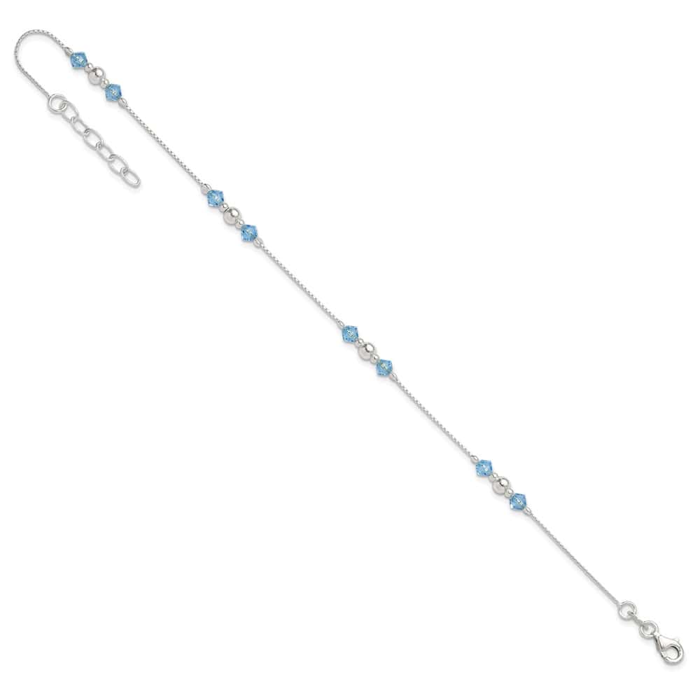 Sterling Silver Bead and Blue CZ Anklet