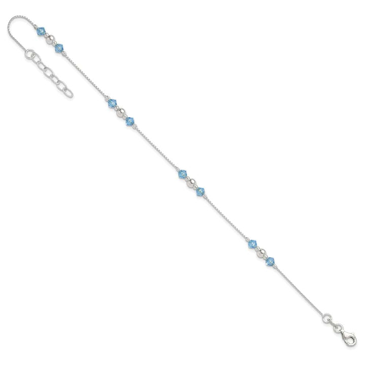 Sterling Silver Bead and Blue CZ Anklet