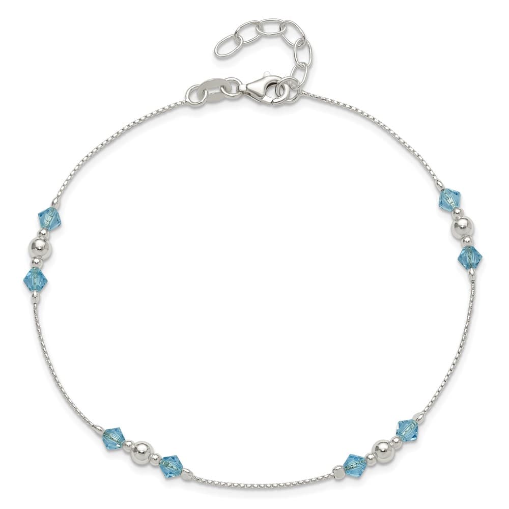 Sterling Silver Bead and Blue CZ Anklet