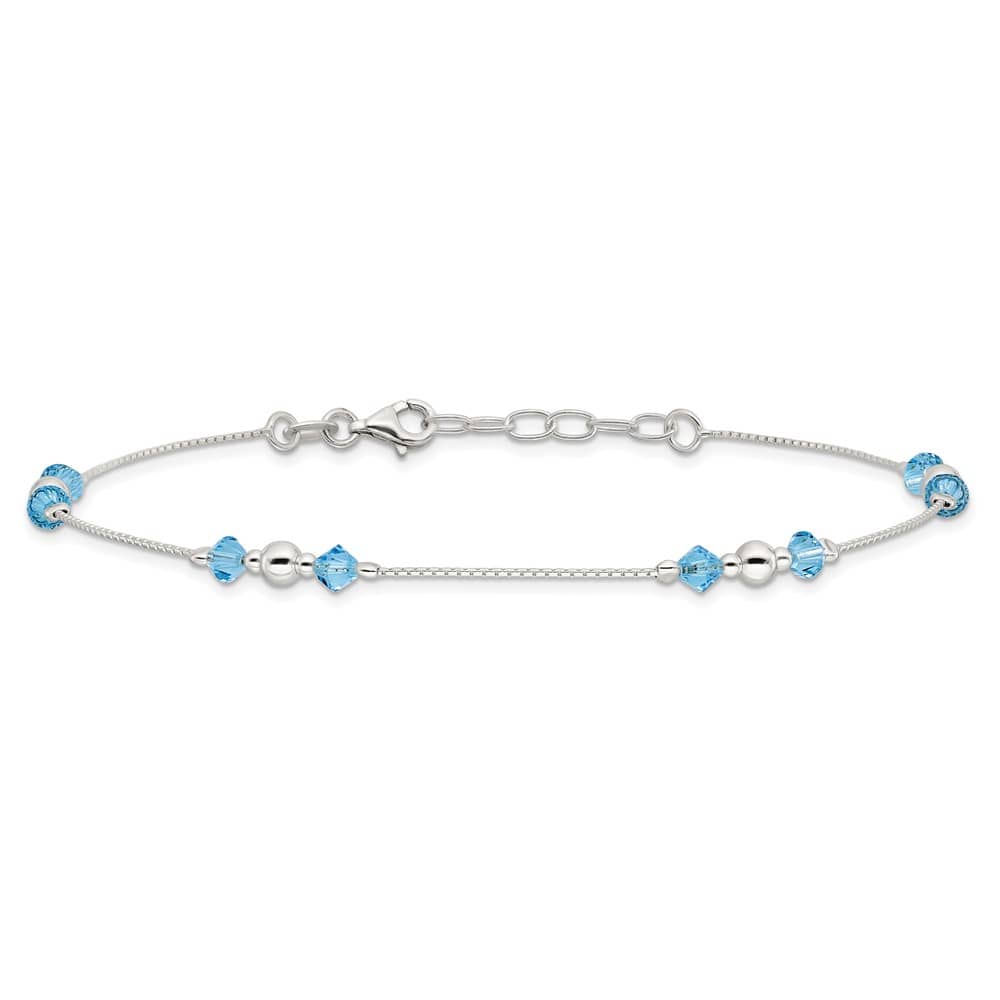Sterling Silver Bead and Blue CZ Anklet