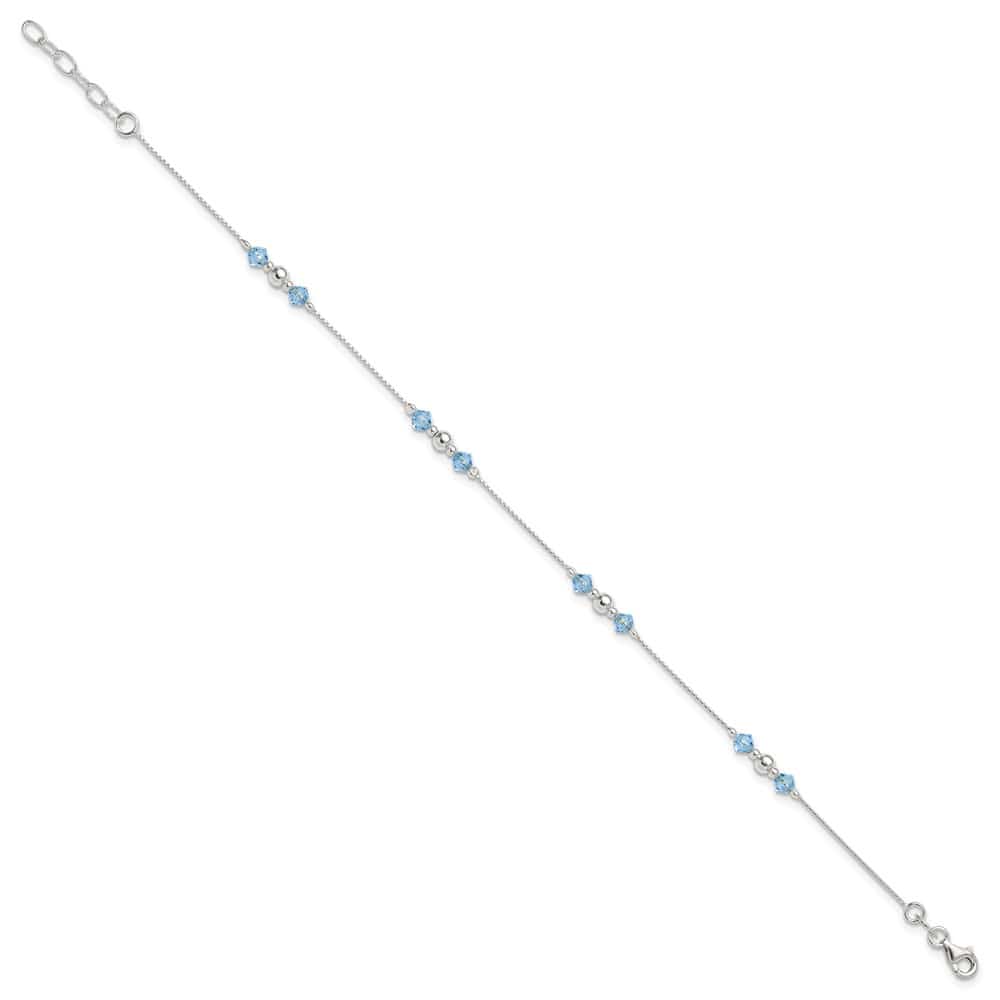 Sterling Silver Bead and Blue CZ Anklet