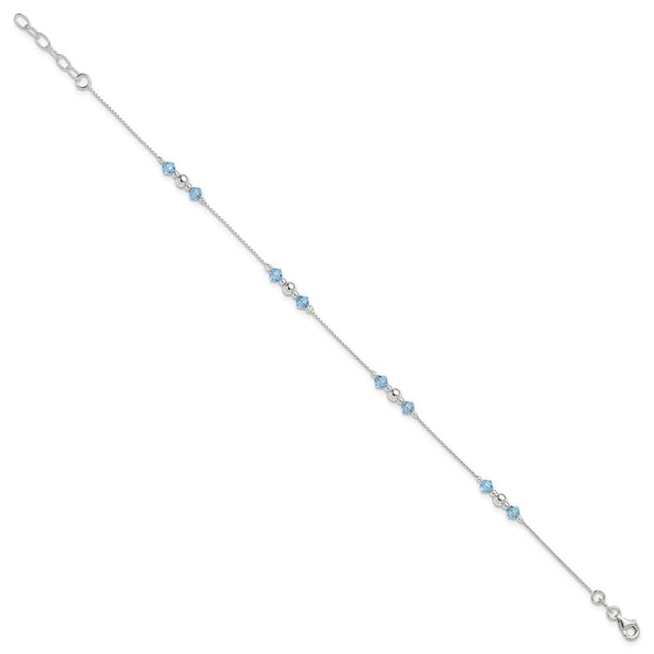 Sterling Silver Bead and Blue CZ Anklet