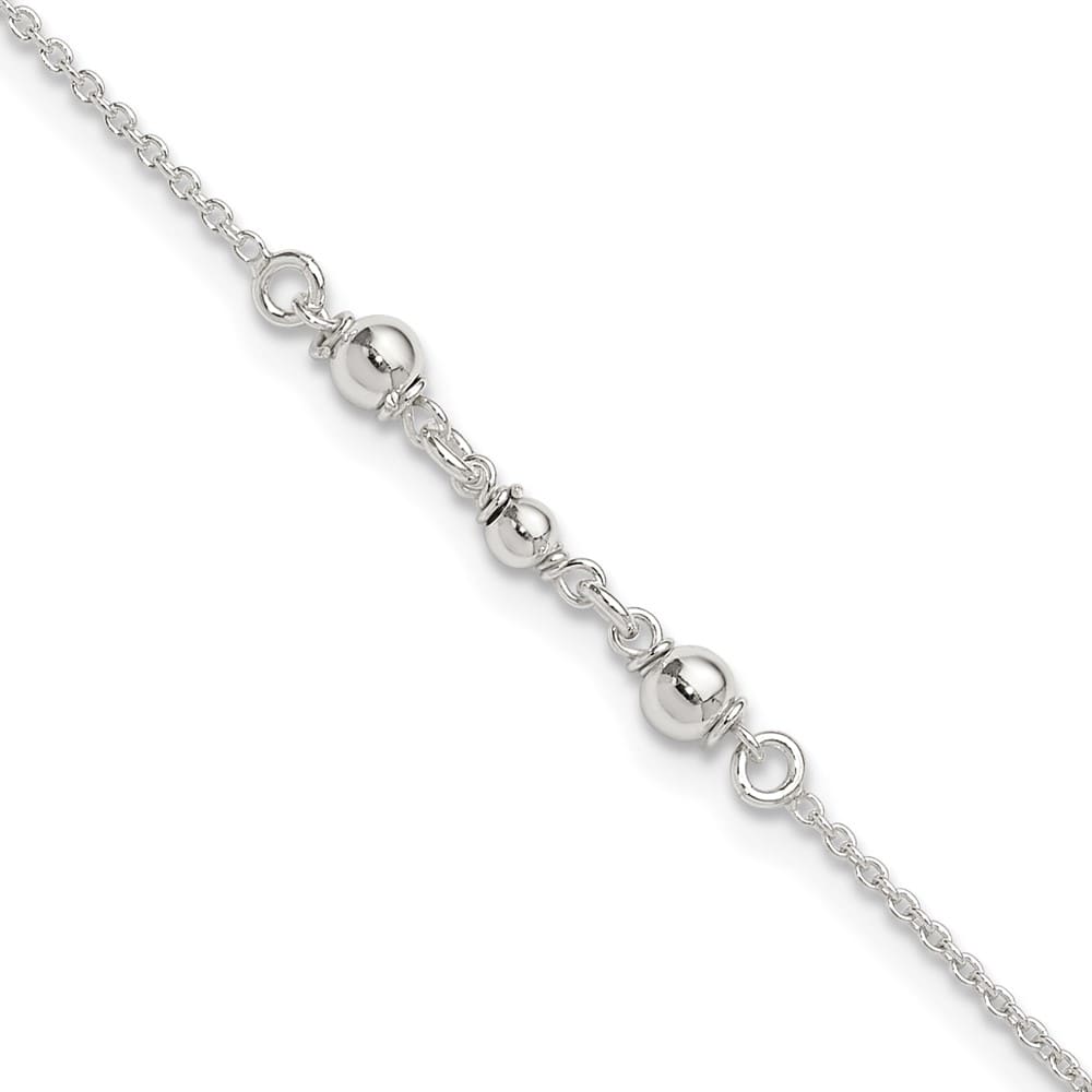 Sterling Silver Beaded 10 Inch Anklet — .925 sterling silver, 10 inches long, 1 inch extension, lobster clasp, 2.79 g