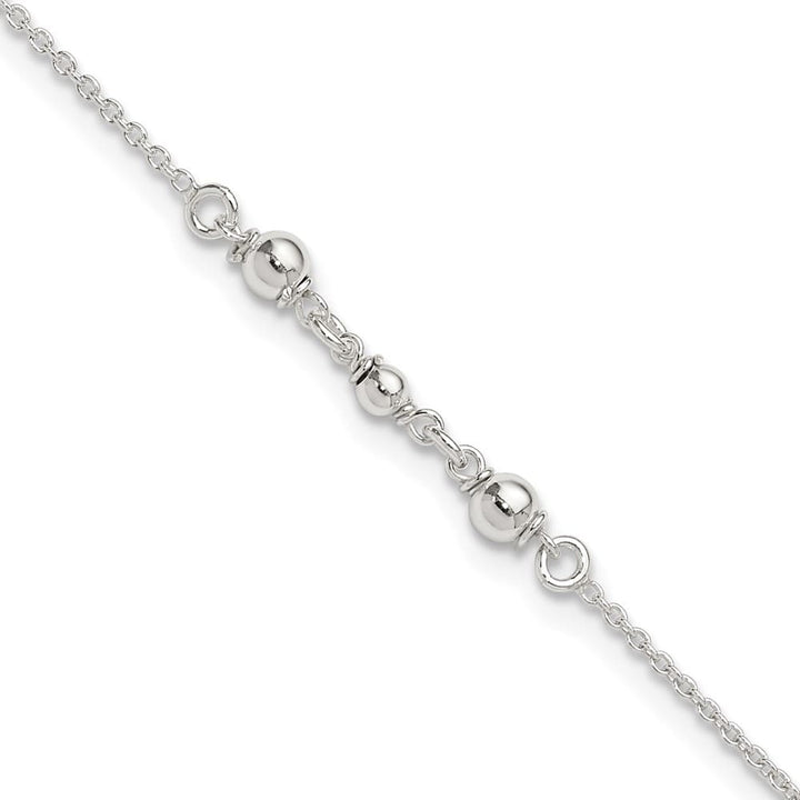 Sterling Silver Beaded 10 Inch Anklet — .925 sterling silver, 10 inches long, 1 inch extension, lobster clasp, 2.79 g