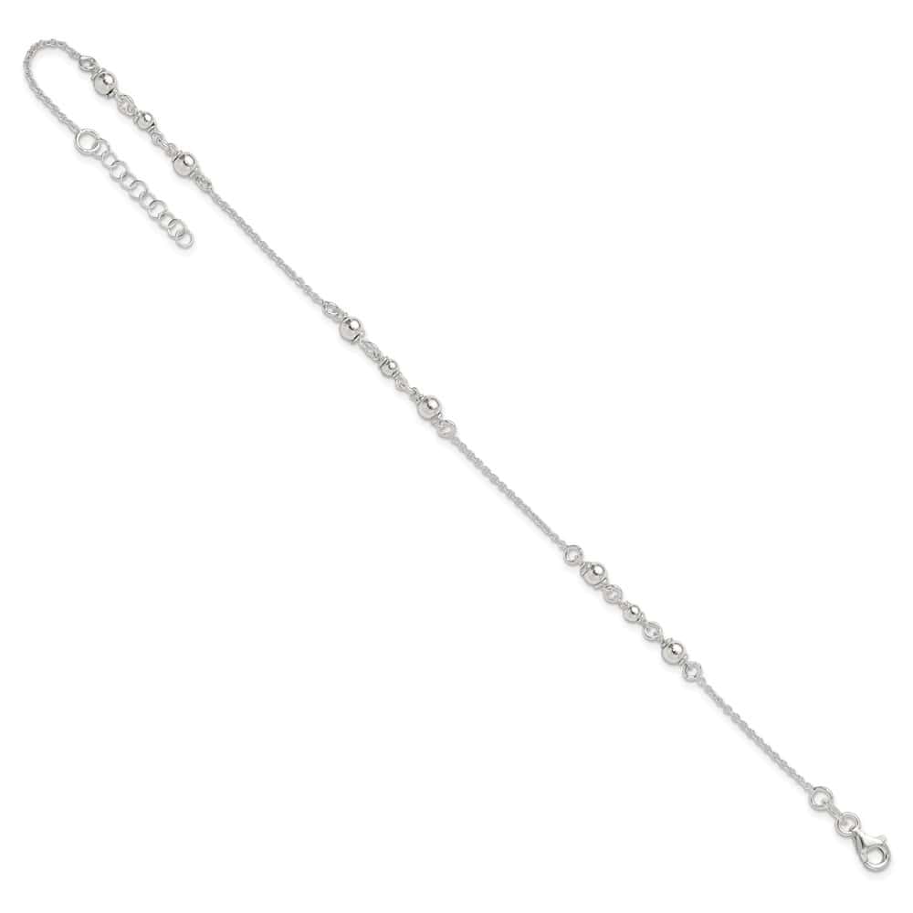 Sterling Silver Beaded 10 Inch Anklet