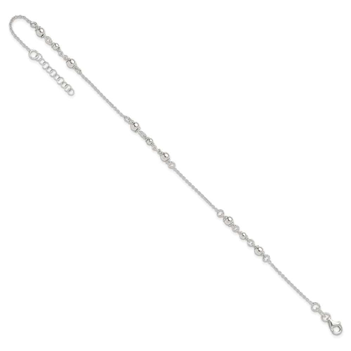 Sterling Silver Beaded 10 Inch Anklet