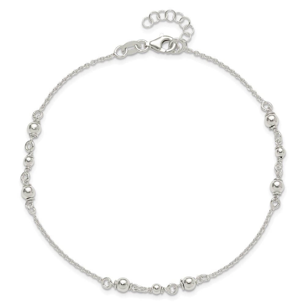Sterling Silver Beaded 10 Inch Anklet