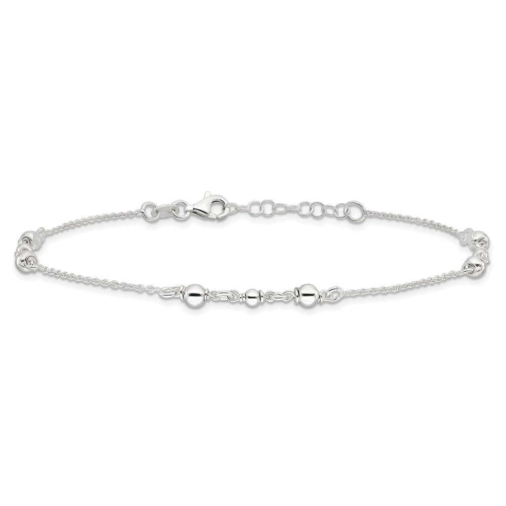Sterling Silver Beaded 10 Inch Anklet