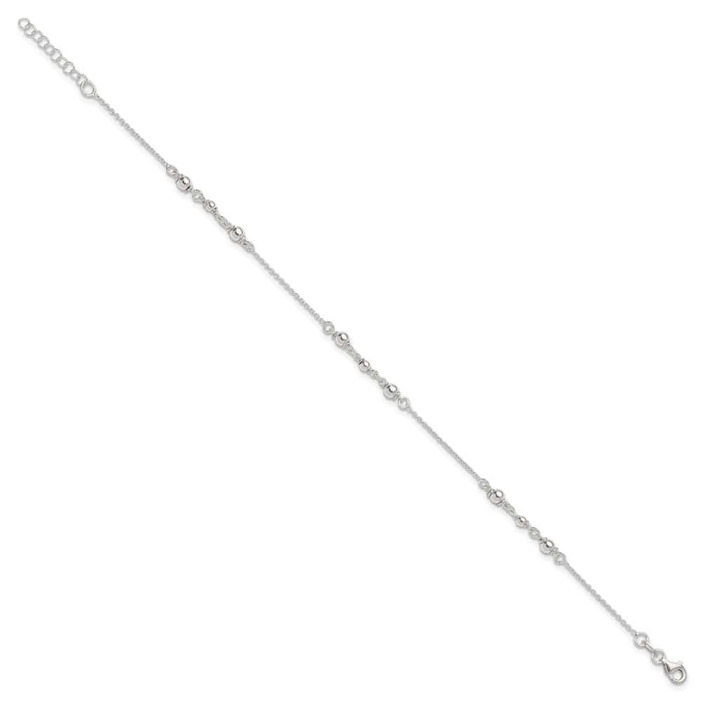 Sterling Silver Beaded 10 Inch Anklet