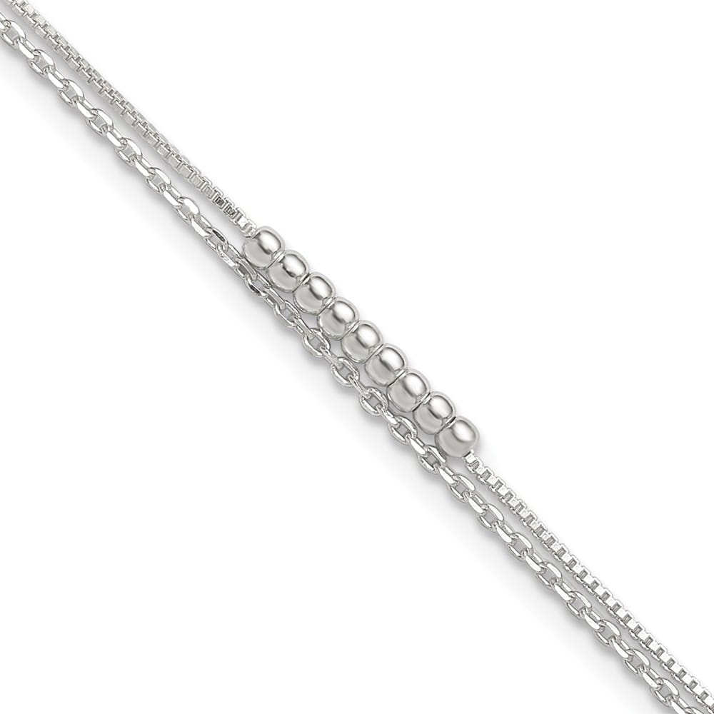 Sterling Silver Beaded 2-Strand 10 Inch Anklet — .925 sterling silver, 10 inches long, 1 inch extension, spring ring clasp, 2.38 g