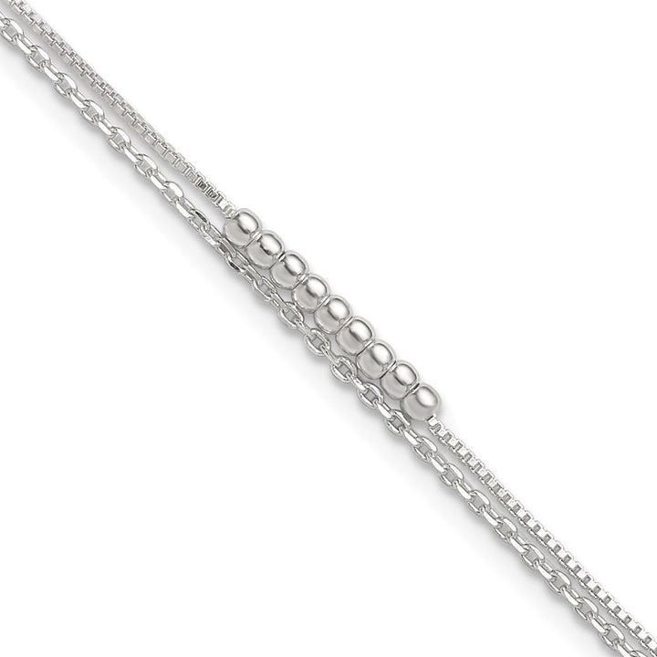 Sterling Silver Beaded 2-Strand 10 Inch Anklet — .925 sterling silver, 10 inches long, 1 inch extension, spring ring clasp, 2.38 g