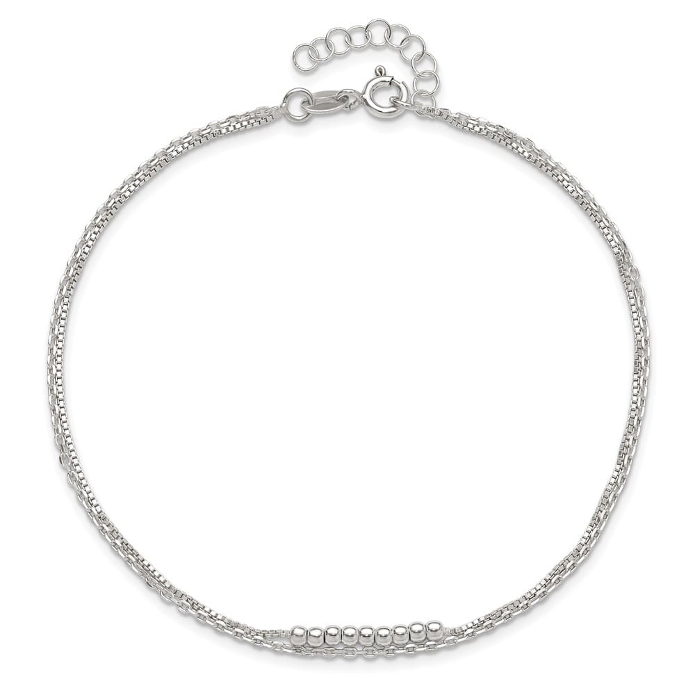 Sterling Silver Beaded 2-Strand 10 Inch Anklet