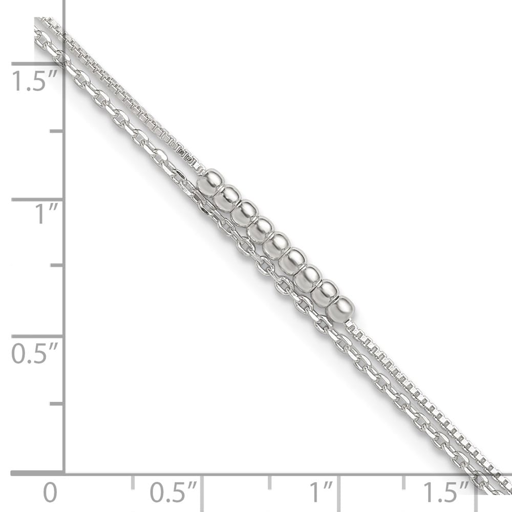 Sterling Silver Beaded 2-Strand 10 Inch Anklet