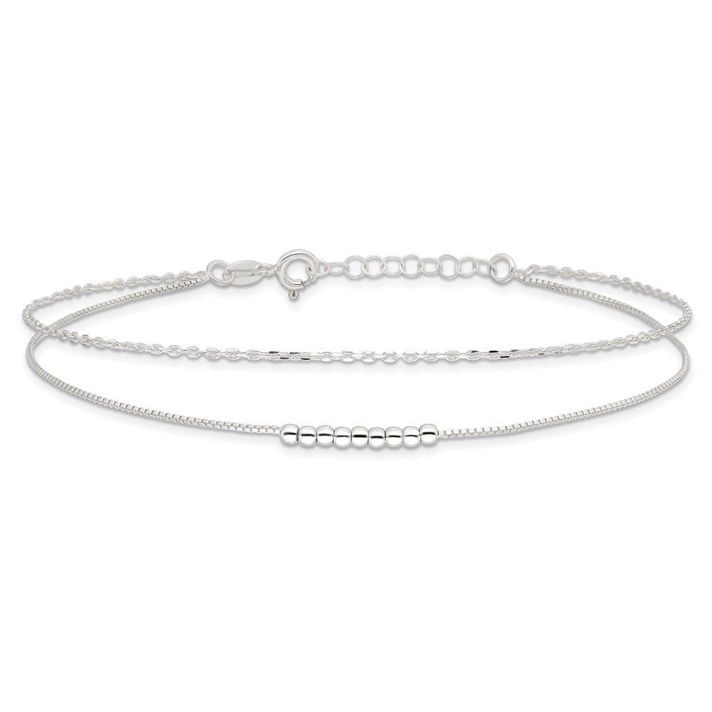 Sterling Silver Beaded 2-Strand 10 Inch Anklet
