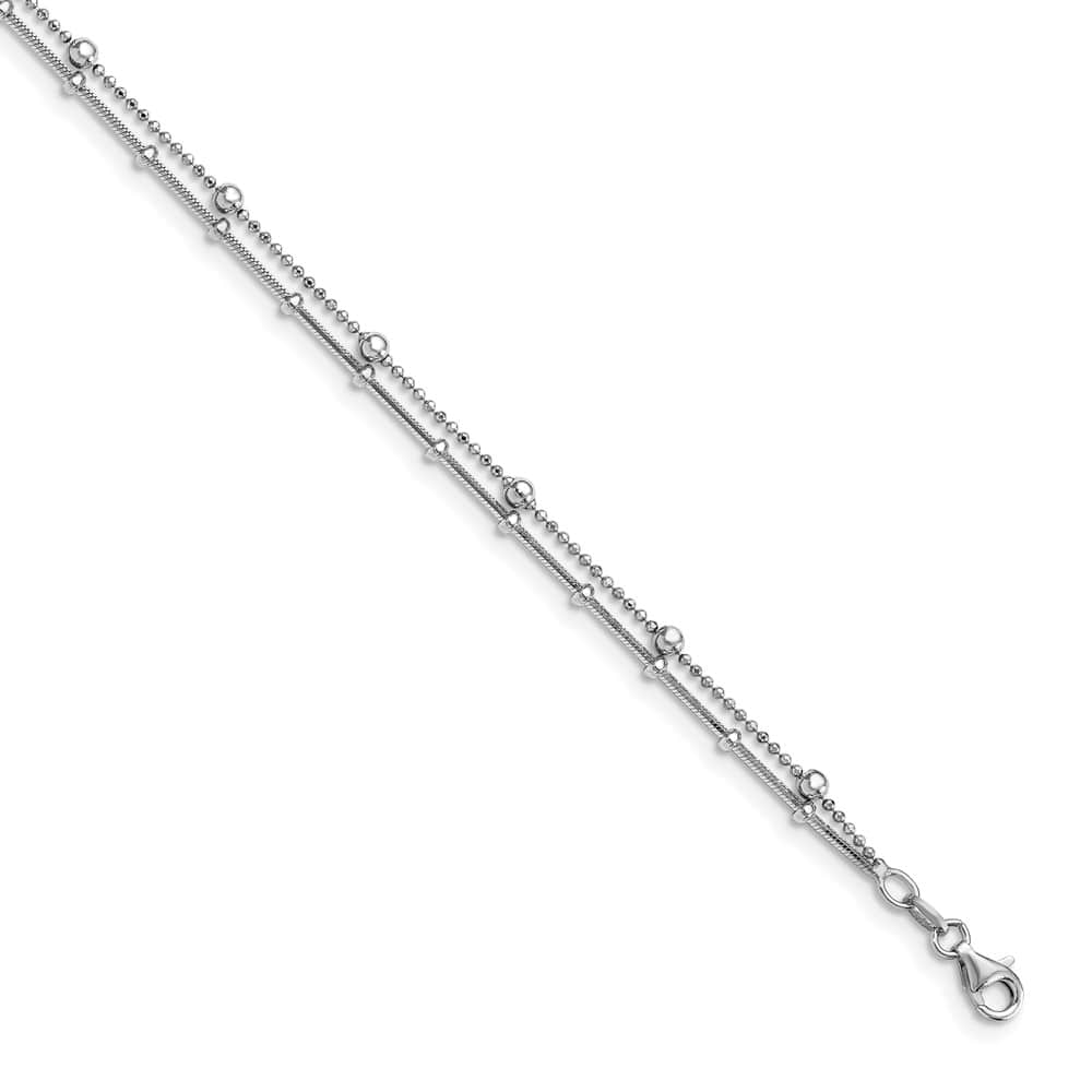 Sterling Silver Beaded 2-Strand on Ball Link Anklet — .925 sterling silver, 9 inches long, 0.5 inch extension, lobster clasp, 4.63 g
