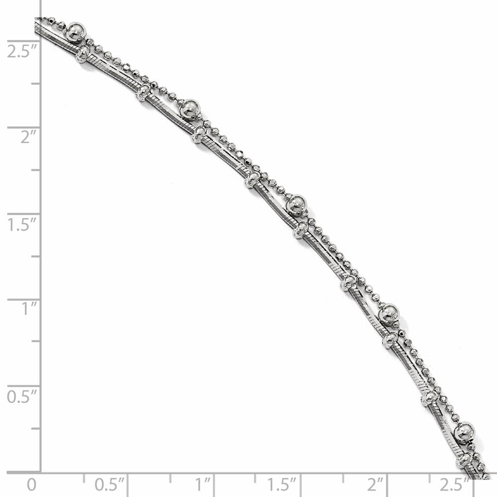 Sterling Silver Beaded 2-Strand on Ball Link Anklet