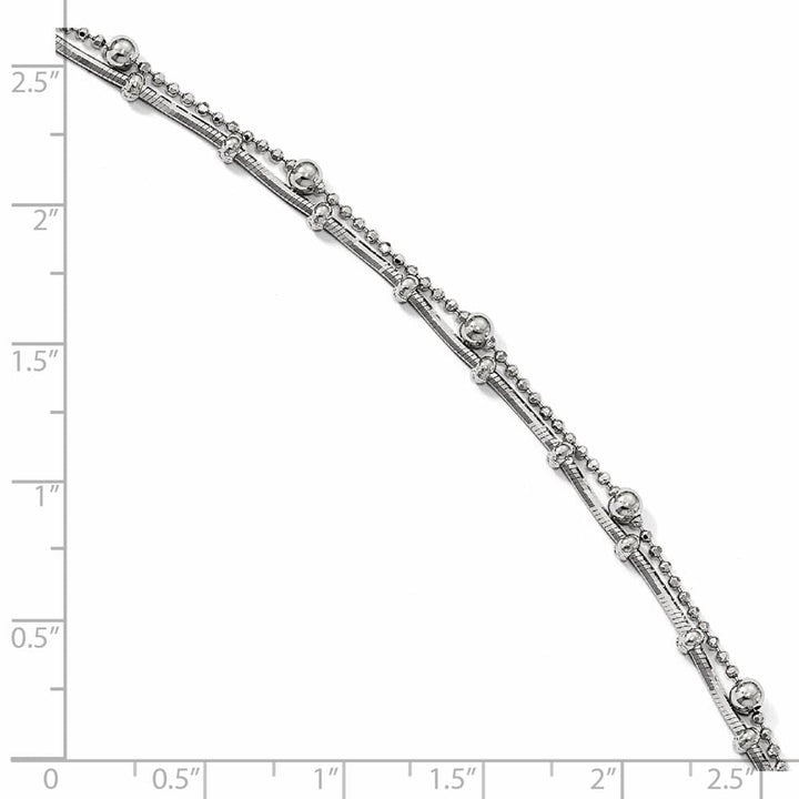 Sterling Silver Beaded 2-Strand on Ball Link Anklet