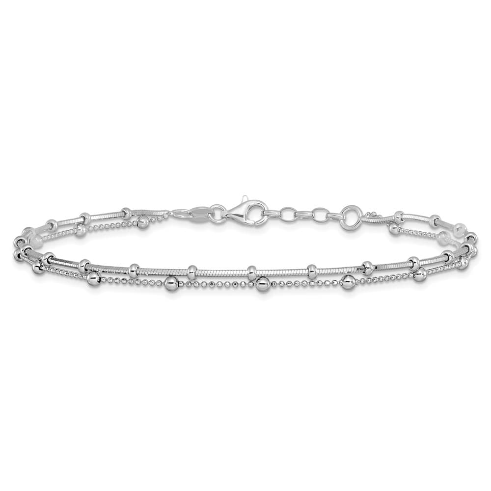 Sterling Silver Beaded 2-Strand on Ball Link Anklet
