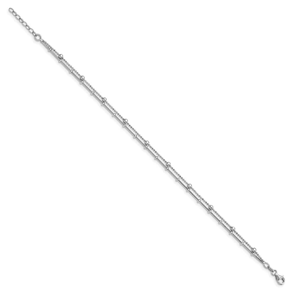 Sterling Silver Beaded 2-Strand on Ball Link Anklet