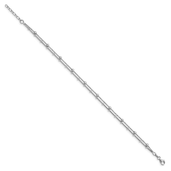 Sterling Silver Beaded 2-Strand on Ball Link Anklet