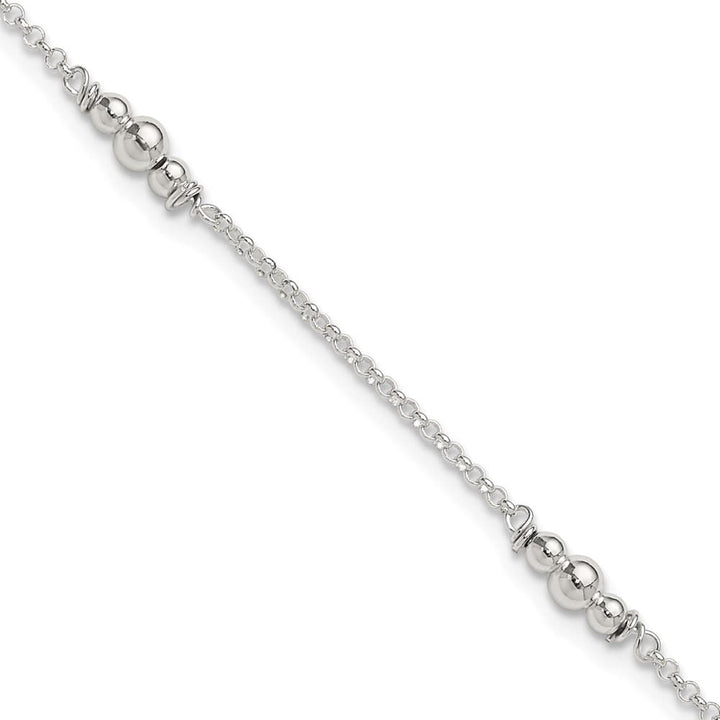 Sterling Silver Beaded 5-Station Anklet — .925 sterling silver, 10 inches long, 1 inch extension, 1.5 mm wide, lobster clasp, 2.84 g
