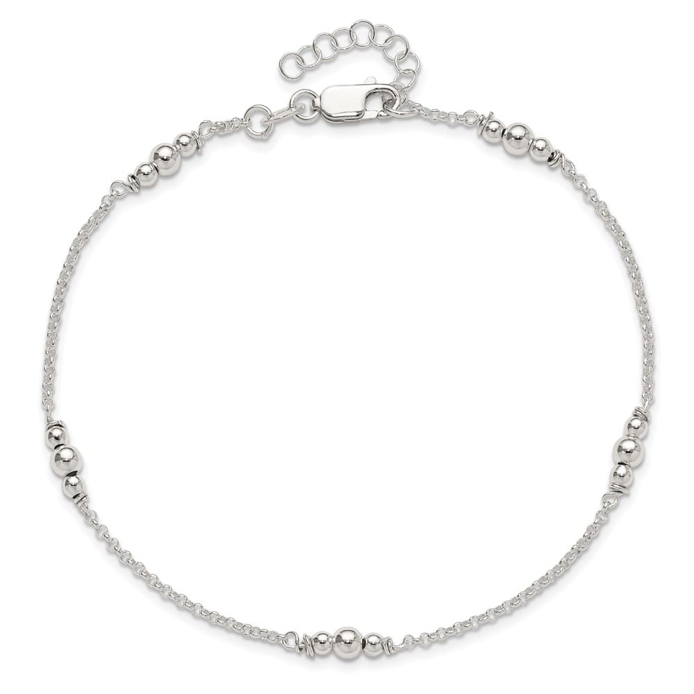 Sterling Silver Beaded 5-Station Anklet