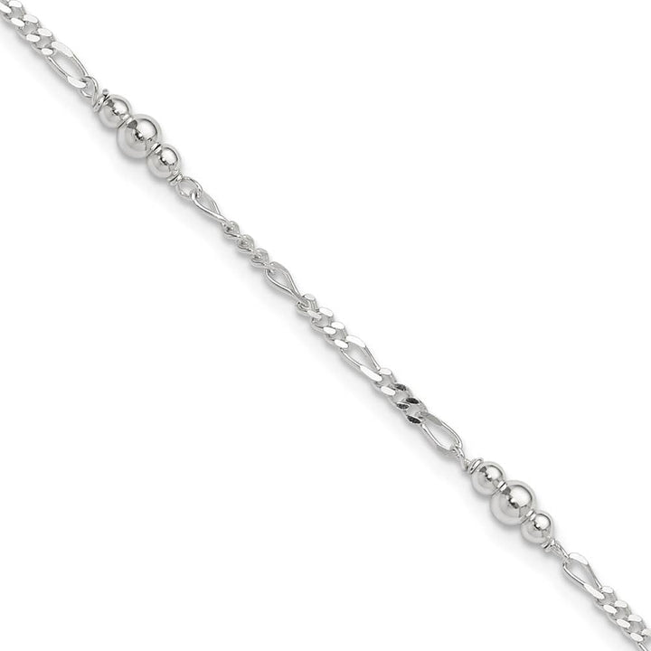 Sterling Silver Beaded Figaro 5-Station Anklet — .925 sterling silver, 10 inches long, 1 inch extension, 2 mm wide, lobster clasp, 3.36 g