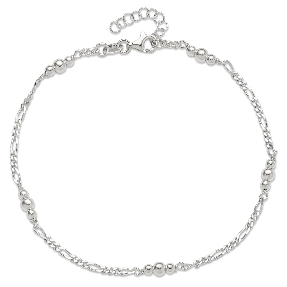 Sterling Silver Beaded Figaro 5-Station Anklet