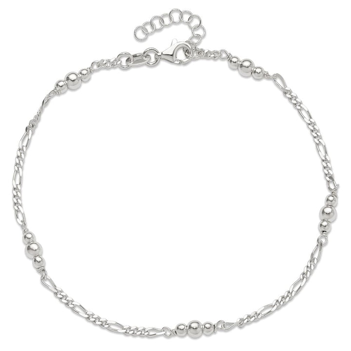 Sterling Silver Beaded Figaro 5-Station Anklet