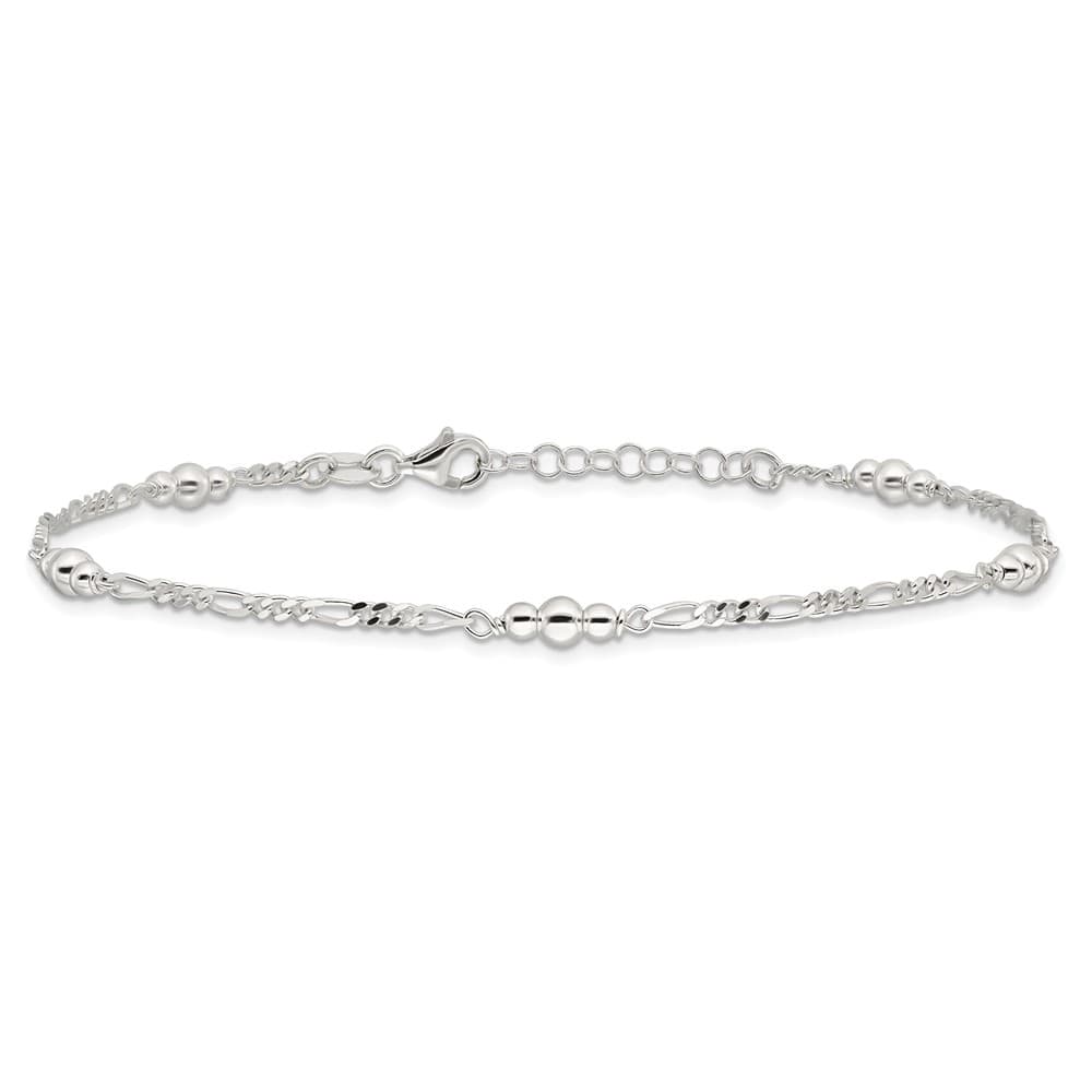 Sterling Silver Beaded Figaro 5-Station Anklet