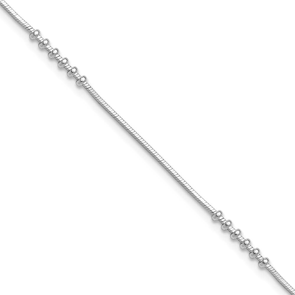 Sterling Silver Beaded on Snake Link Anklet — .925 sterling silver, 10.5 inches long, 0.5 inch extension, lobster clasp, 3.11 g