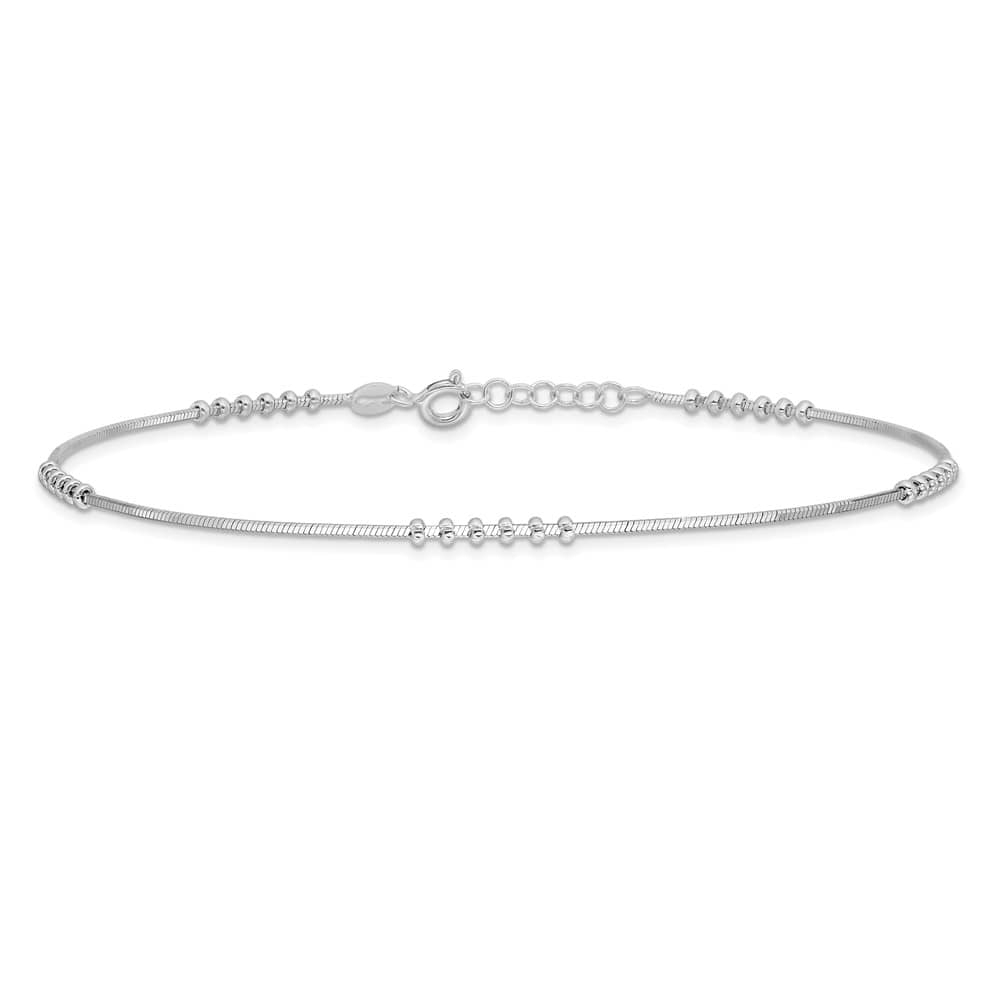 Sterling Silver Beaded on Snake Link Anklet