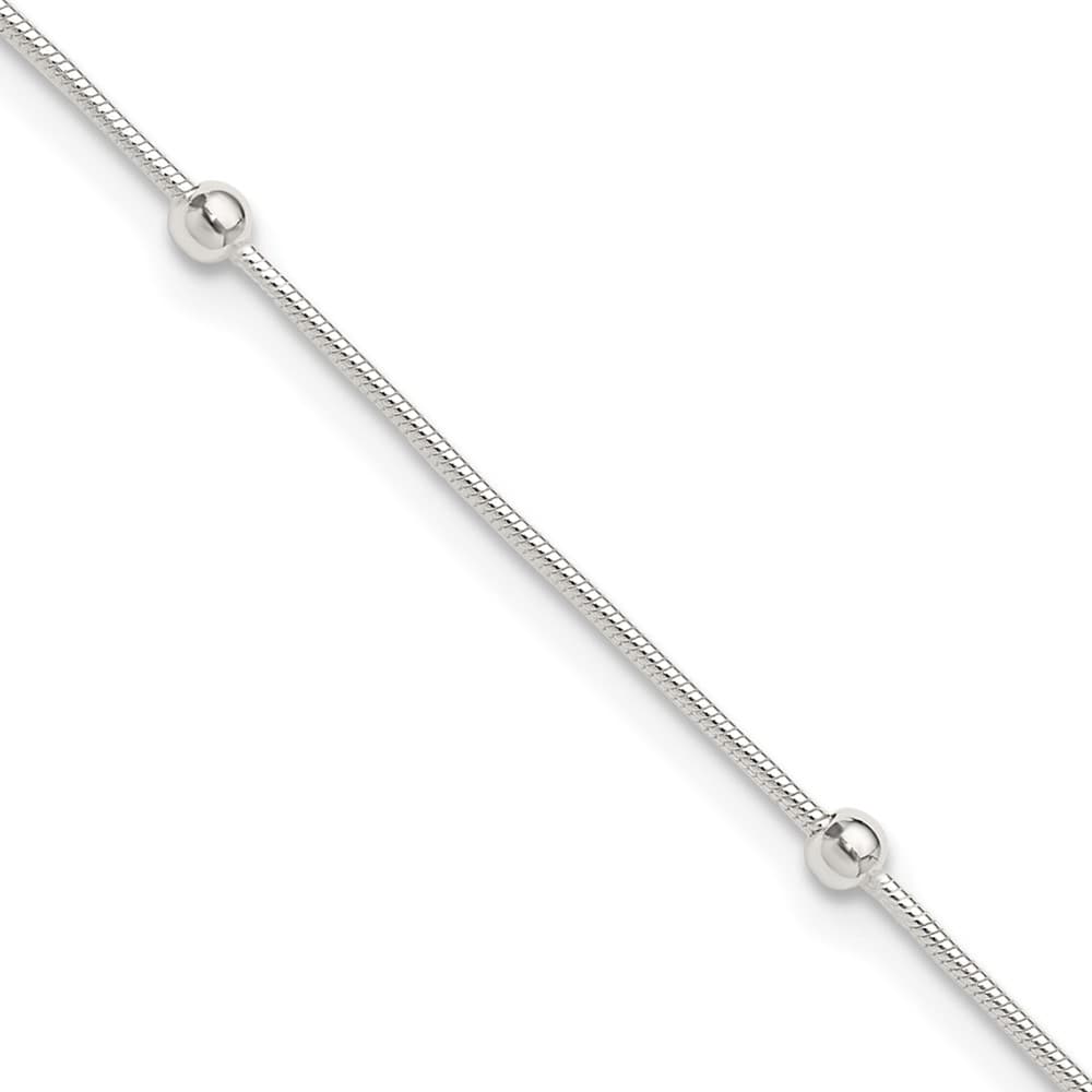 Sterling Silver Beads 5-Station Anklet — .925 sterling silver, 10.5 inches long, 1.5 inch extension, 1.5 mm wide, lobster clasp, 2.70 g