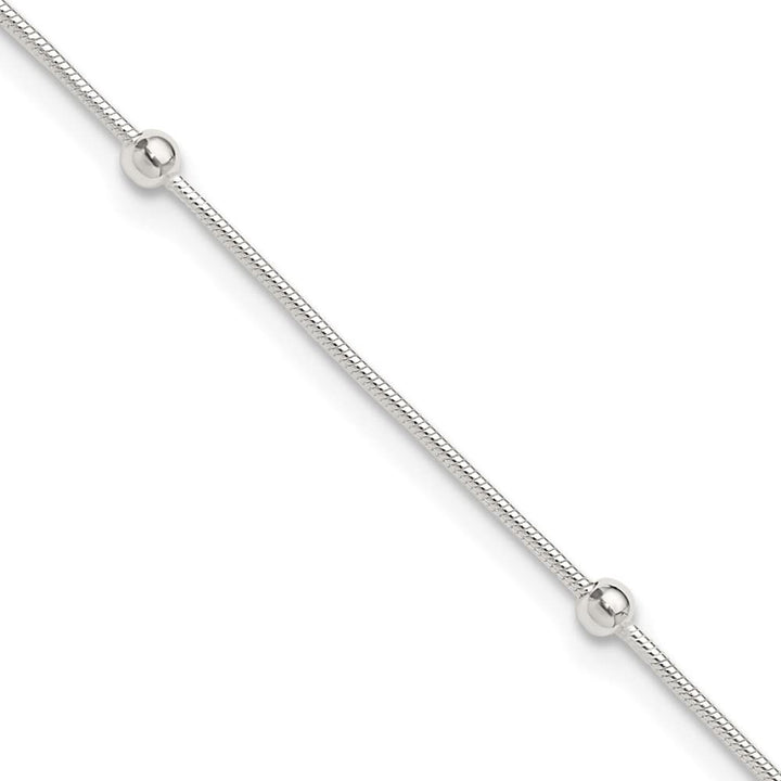 Sterling Silver Beads 5-Station Anklet — .925 sterling silver, 10.5 inches long, 1.5 inch extension, 1.5 mm wide, lobster clasp, 2.70 g