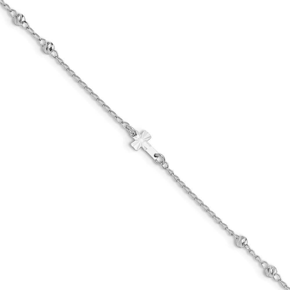 Sterling Silver Beads and Cross Anklet — .925 sterling silver, 10 inches long, 1 inch extension, 1 mm wide, spring ring clasp, 1.53 g