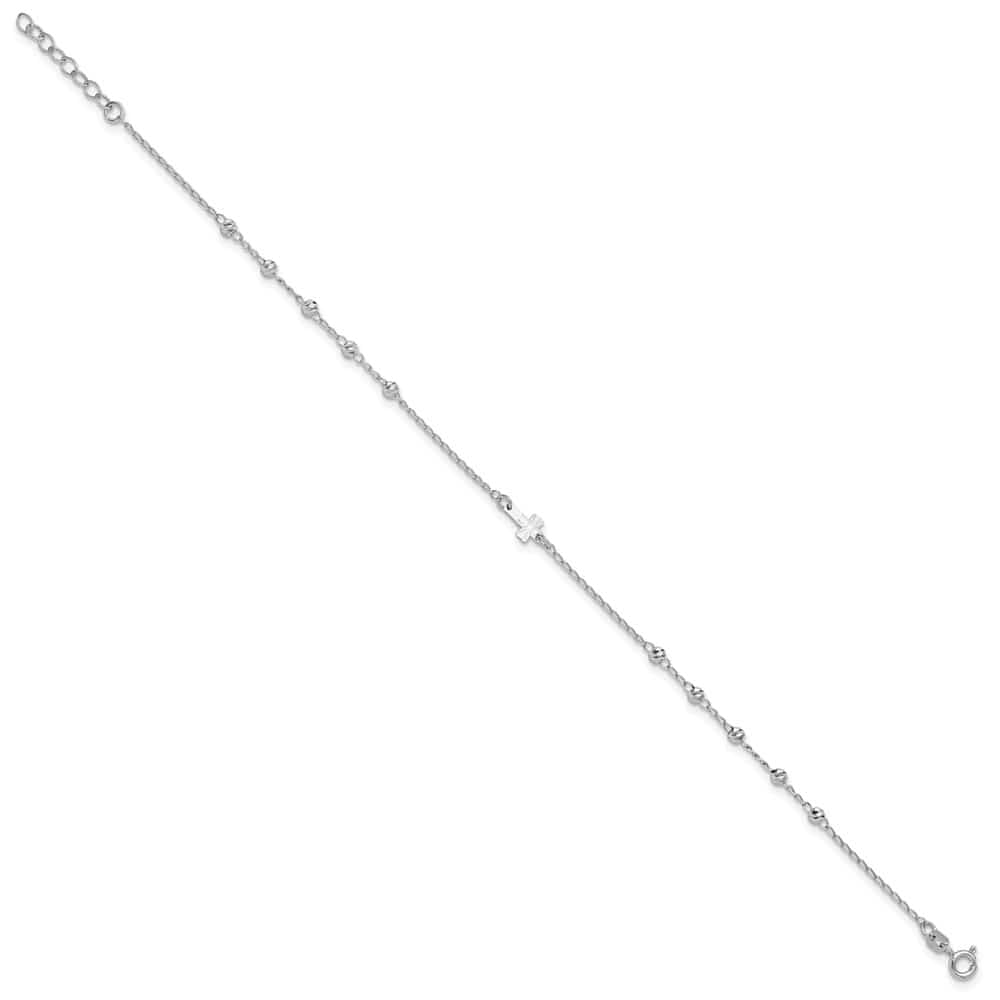 Sterling Silver Beads and Cross Anklet