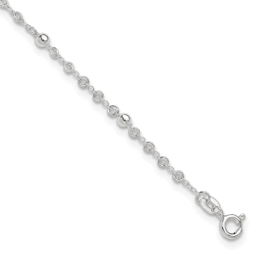 Sterling Silver Beads Anklet — .925 sterling silver, 11 inches long, 1 inch extension, 3 mm wide, spring ring clasp, 1.85 g