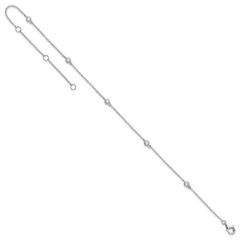 Sterling Silver Bezel CZ 5-Station 1.25 mm Anklet