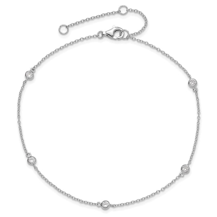 Sterling Silver Bezel CZ 5-Station 1.25 mm Anklet