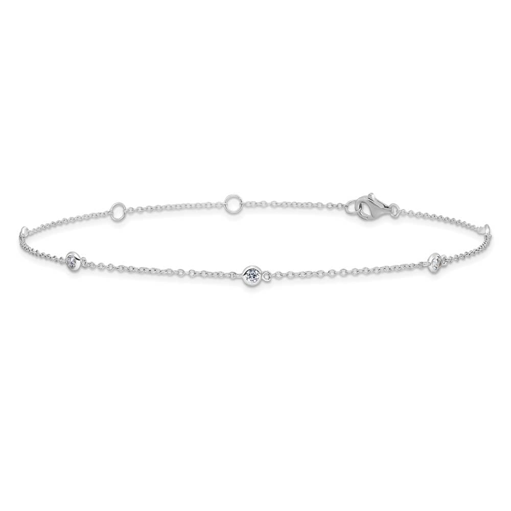 Sterling Silver Bezel CZ 5-Station 1.25 mm Anklet