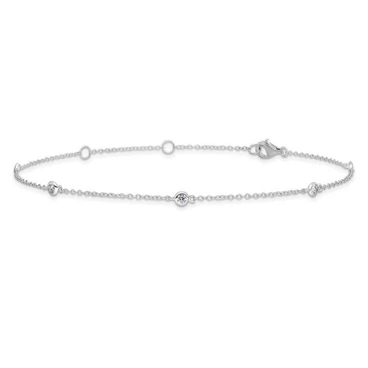 Sterling Silver Bezel CZ 5-Station 1.25 mm Anklet
