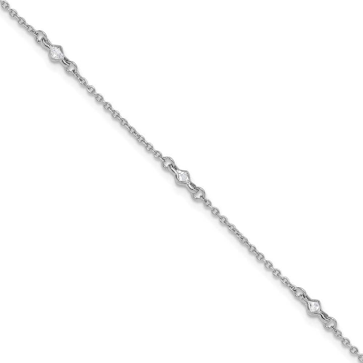 Sterling Silver Bezel CZ 5-Station on Cable Link Anklet — .925 sterling silver, 10 inches long, 1 inch extension, 4.5 mm wide, lobster clasp, 2.15 g