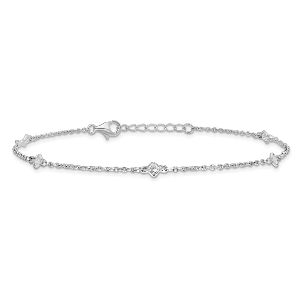 Sterling Silver Bezel CZ 5-Station on Cable Link Anklet
