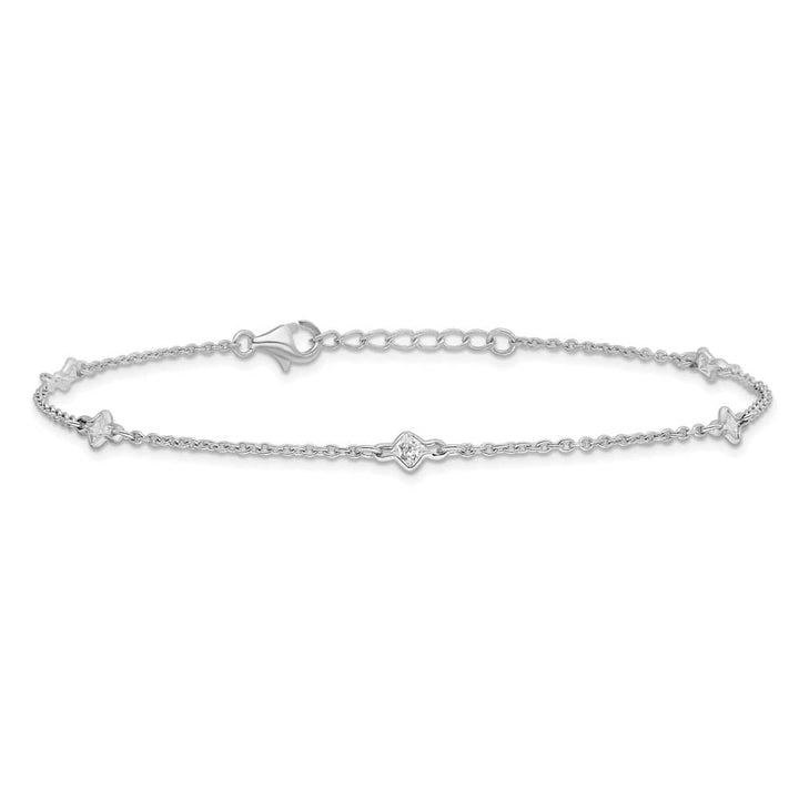 Sterling Silver Bezel CZ 5-Station on Cable Link Anklet