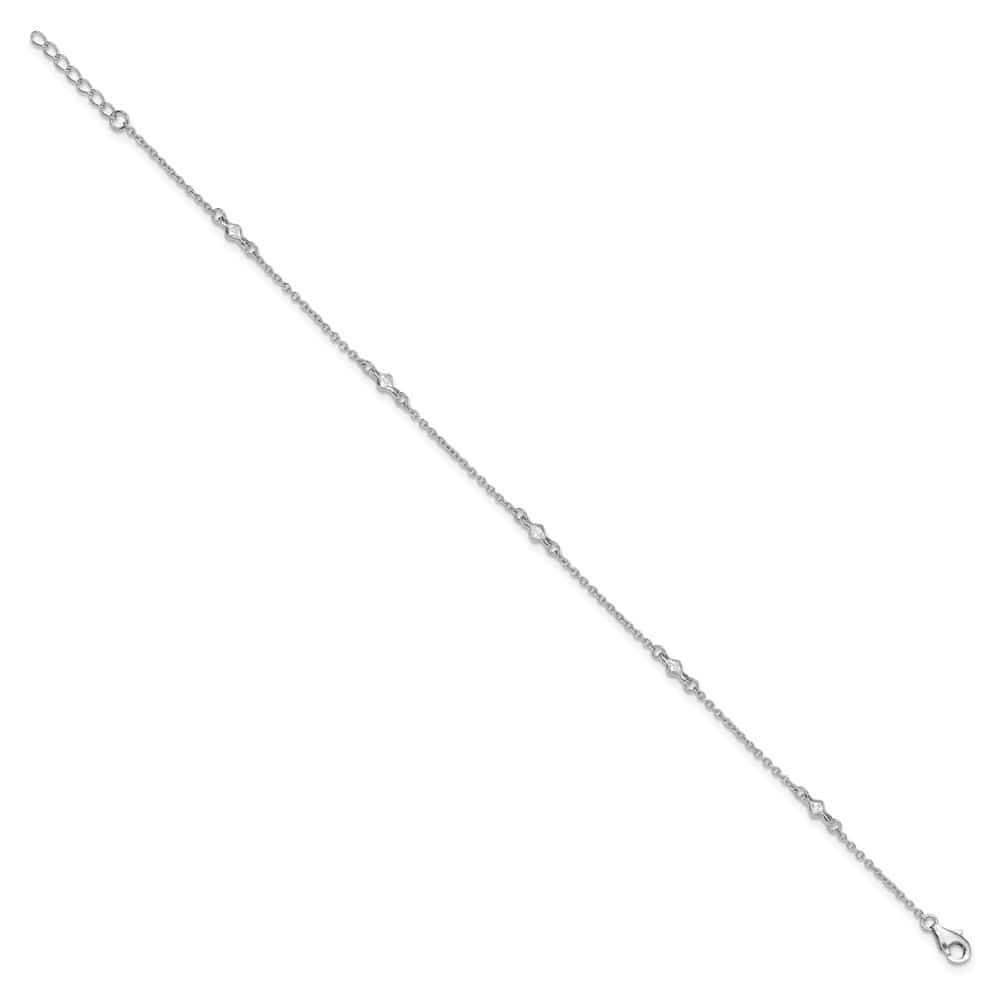 Sterling Silver Bezel CZ 5-Station on Cable Link Anklet