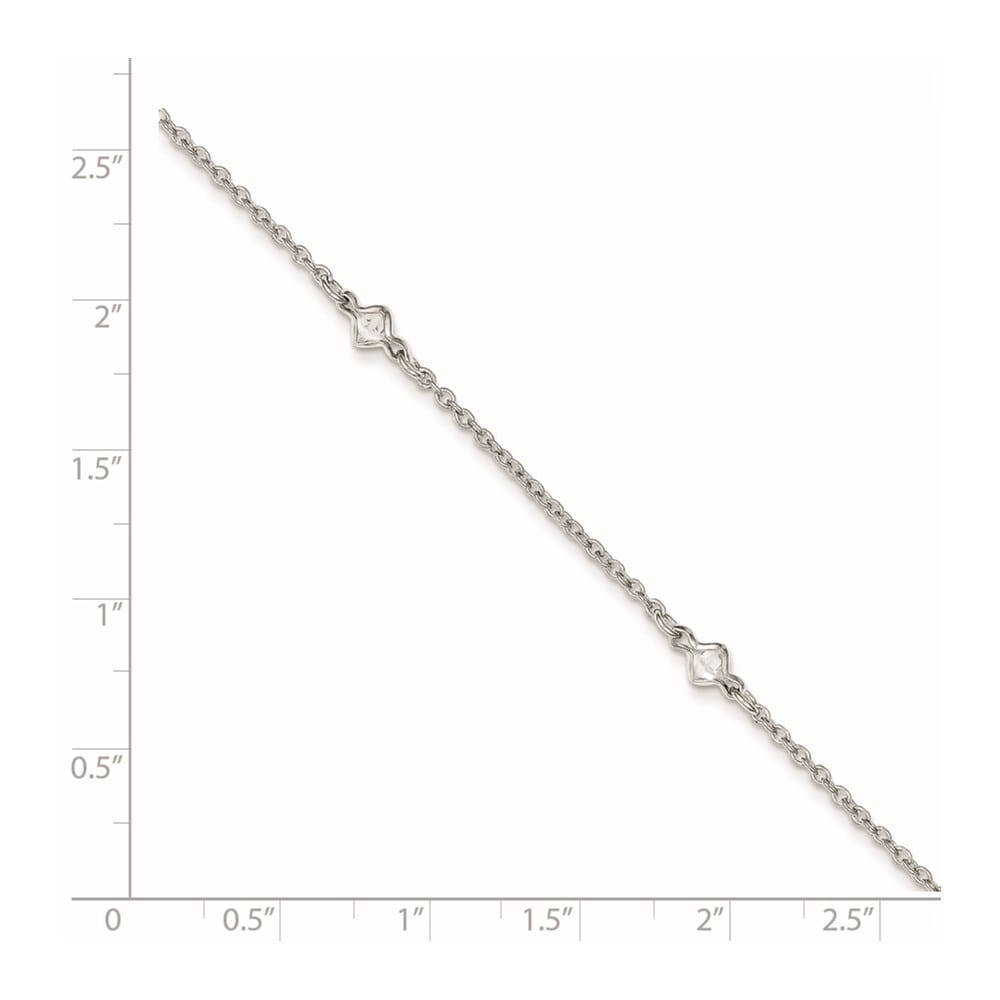 Sterling Silver Bezel CZ 5-Station on Cable Link Anklet