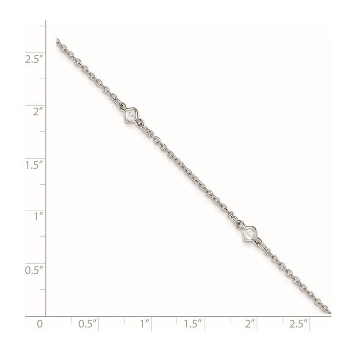 Sterling Silver Bezel CZ 5-Station on Cable Link Anklet