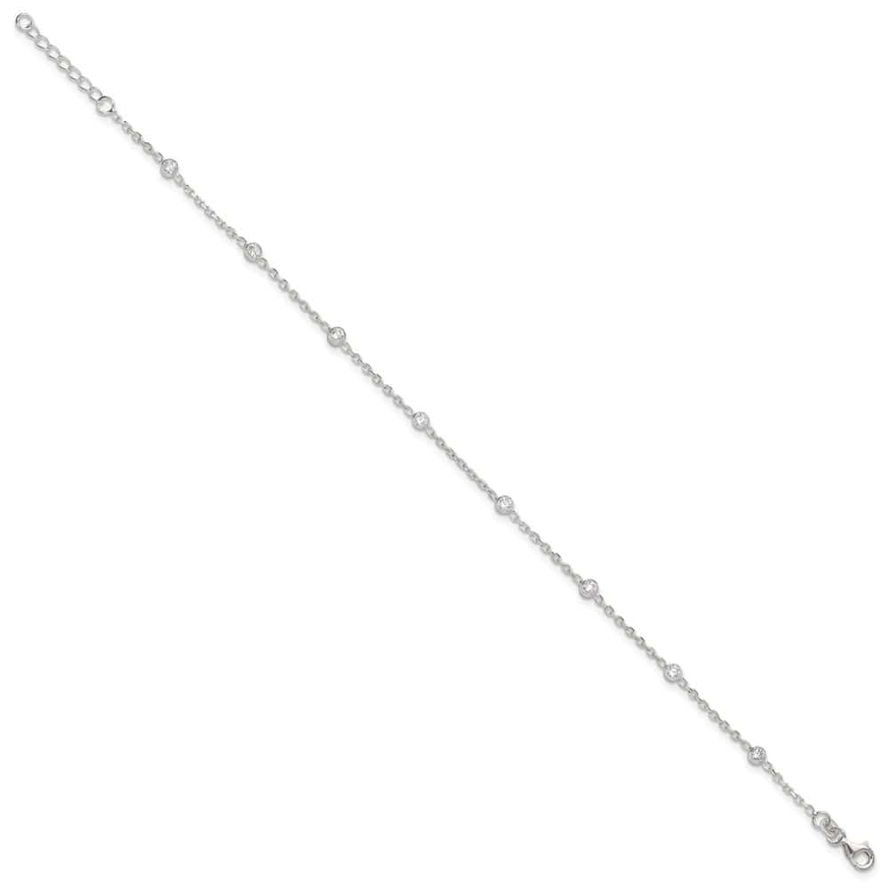 Sterling Silver Bezel CZ 8-Station Anklet