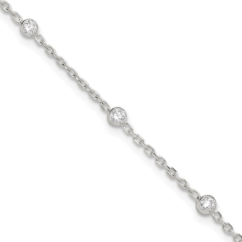 Sterling Silver Bezel CZ 8-Station Anklet — .925 sterling silver, 10 inches long, 1 inch extension, 1 mm wide, lobster clasp, 3.09 g