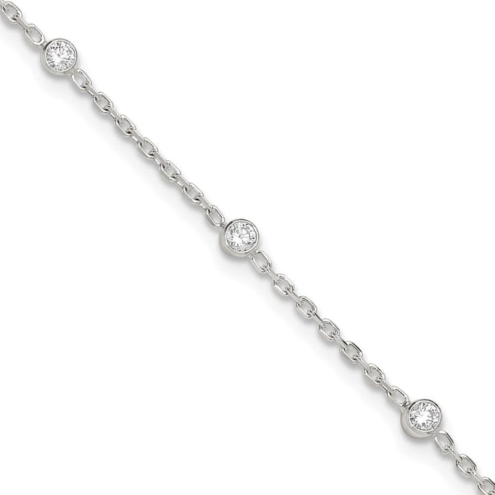 Sterling Silver Bezel CZ 8-Station Anklet — .925 sterling silver, 10 inches long, 1 inch extension, 1 mm wide, lobster clasp, 3.09 g